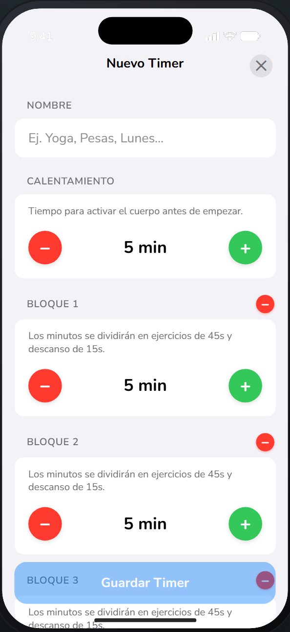Training timer PWA — session builder with warm-up and dynamic blocks