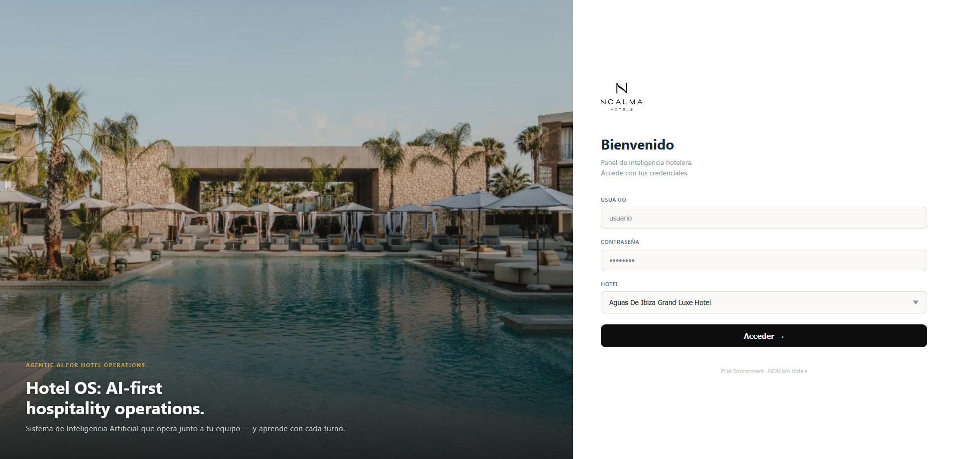 NCALMA Hotel OS — branded home, AI-first hospitality operations