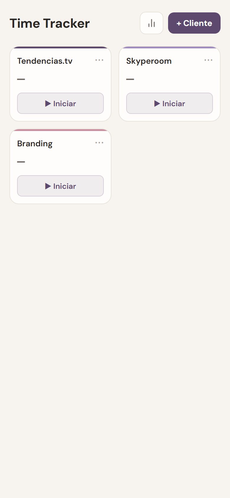 Time tracker — clients list with totals per client