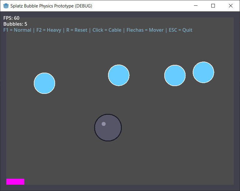 Splatz bubble physics prototype running in Godot